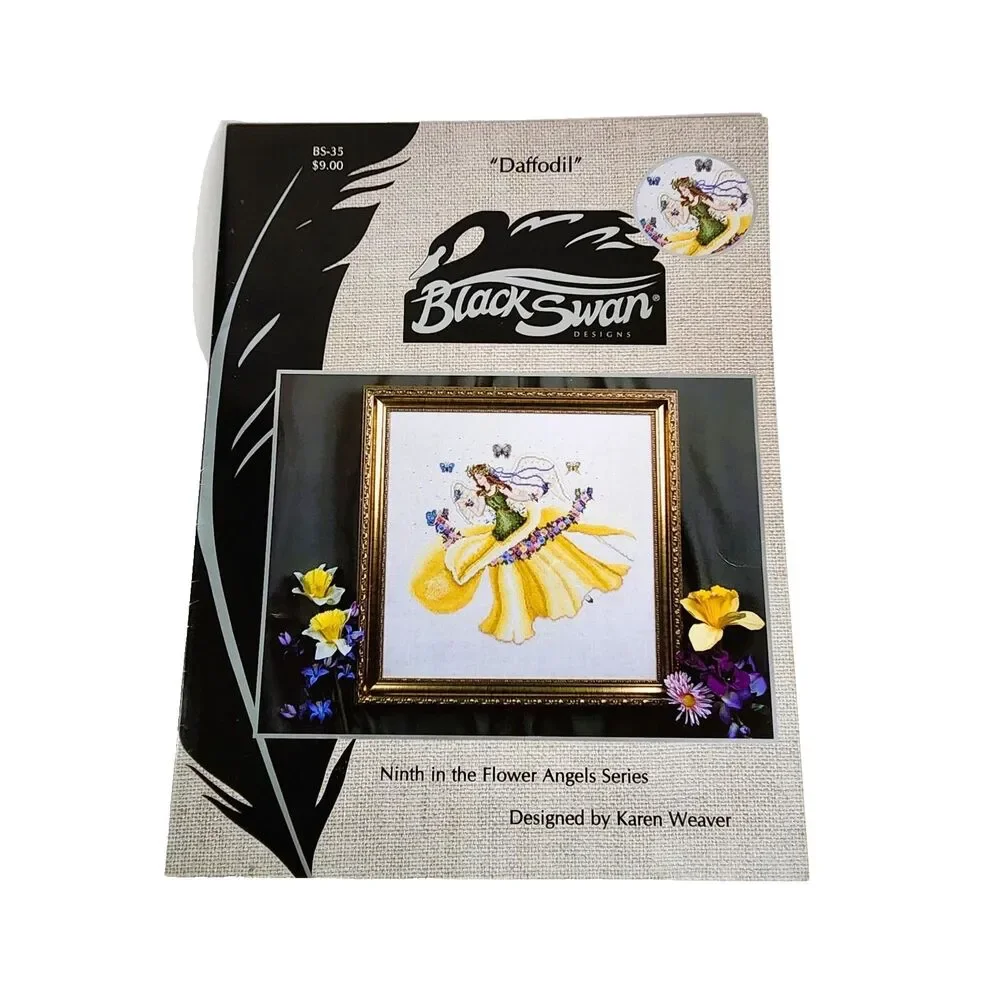 Black Swan DAFFODIL Cross Stitch Pattern Retired Fairy Flower Angel VTG Weaver